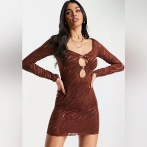 Ei8th Hour cut out long sleeve body-conscious mini dress in brown zebra print